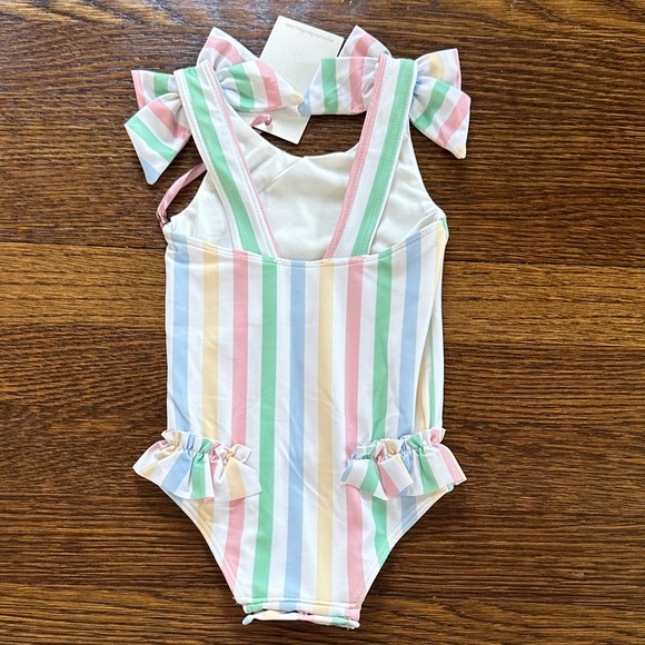 Cecil and Lou Pastel Striped Kids Swim One Piece - Picture 2 of 2